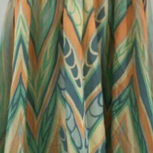 Lil India Green Blue Orange Chevron Print Silk Midi Pleated Dress Size 10 EUC